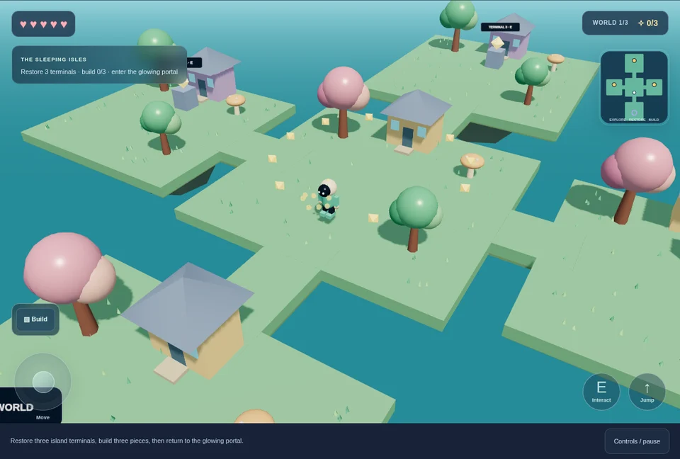 Lumen Isles gameplay: floating islands and a buildable 3D village