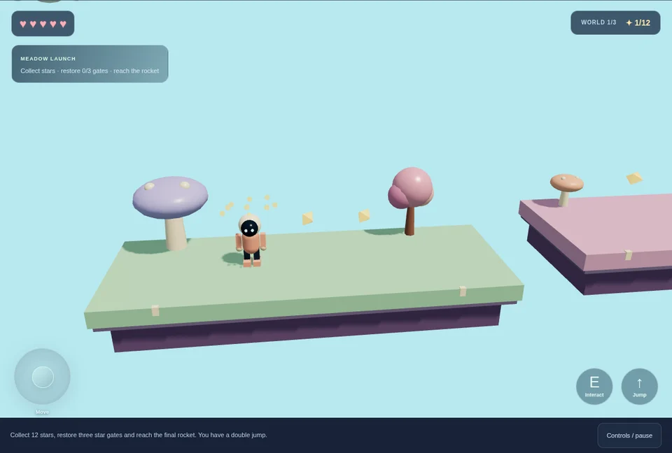 Starfall Sprint gameplay: an astronaut, platforms and collectible stars
